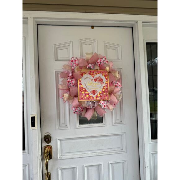 Love is All You Need Valentines Day Heart and Roses Spring Wreath Door Hanger - Picture 7 of 7